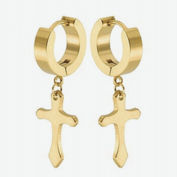 Boucles d'Oreilles Croix Couleur Or Acier 316