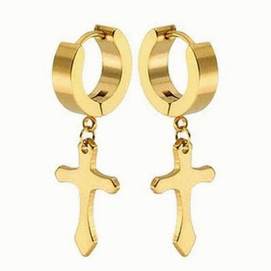 Boucles d'Oreilles Croix Couleur Or Acier 316