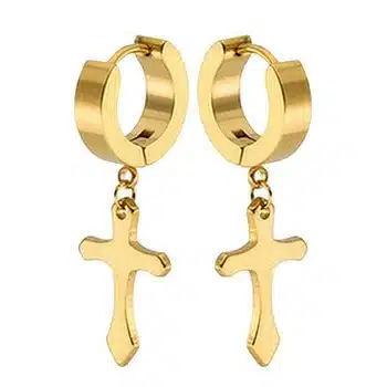 Boucles d'Oreilles Croix Couleur Or Acier 316