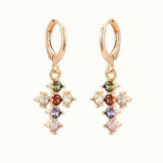 Boucles d'Oreilles Croix Religieuse Zirconiums Or Rose Boucles d'Oreilles Croix Religieuse Zirconiums Or Rose