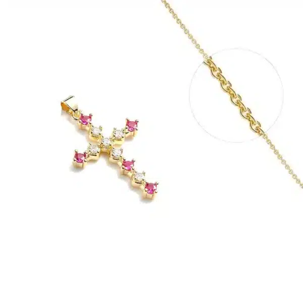 Collier Croix Chrétienne Oxyde Rouge et Blanc