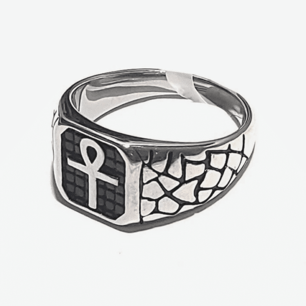 bague croix Ânkh homme chevalière argentée