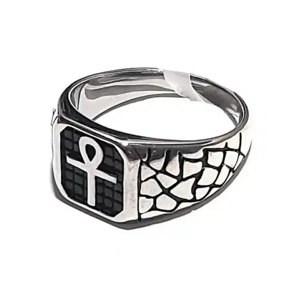Bague Croix Ânkh Homme Chevalière Egyptienne Argentée