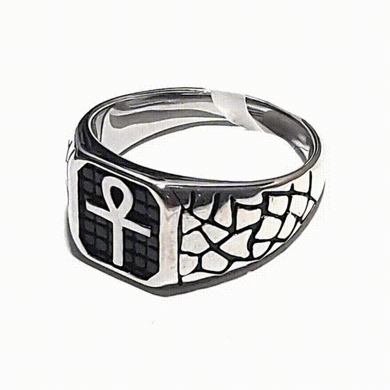 bague croix Ânkh homme chevalière argentée