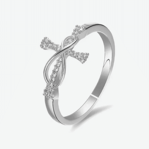 bague réglable croix chrétienne femme rhodium signe infini