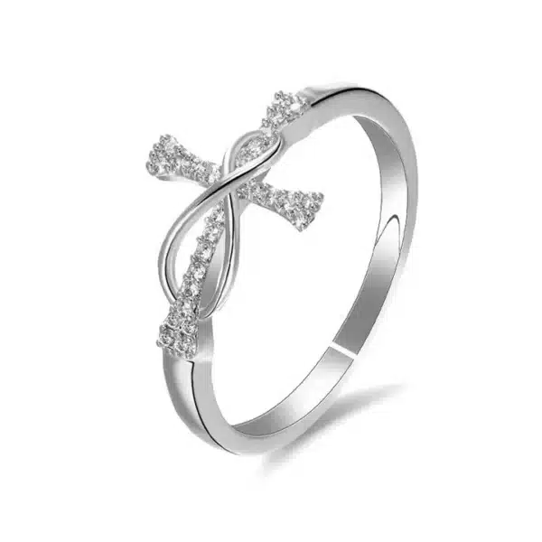 bague réglable croix chrétienne femme rhodium signe infini