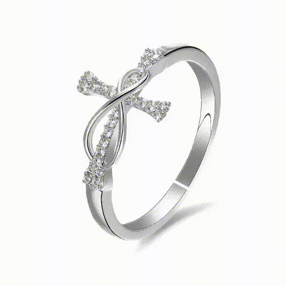 bague réglable croix chrétienne femme rhodium signe infini
