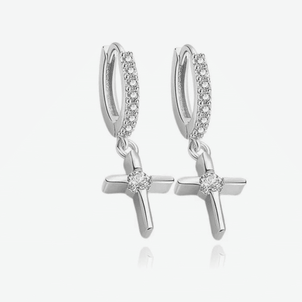 boucles d'oreilles croix chrétienne argent 925 zirconiums sertis aria