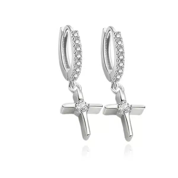 boucles d'oreilles croix chrétienne argent 925 zirconiums sertis aria