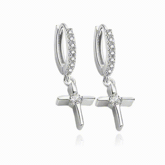 boucles d'oreilles croix chrétienne argent 925 zirconiums sertis aria