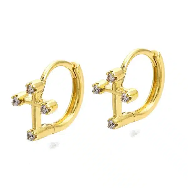 Boucles d'Oreilles Croix Chrétienne Zirconuims Sertis