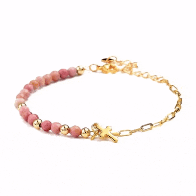 bracelet femme croix chrétienne + pierre rhodonite