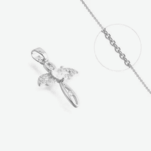 collier croix ailes d'ange oxyde blanc