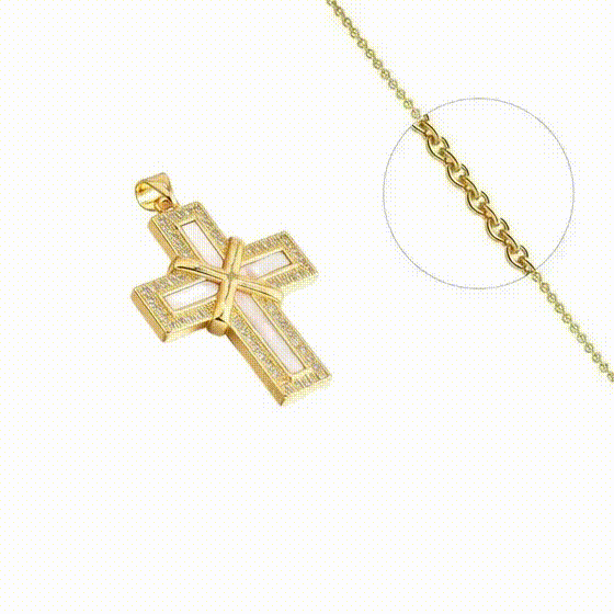Collier Croix Chrétienne Nacré Or + Zirconiums Sertis