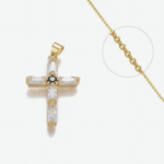 collier croix chrétienne plaqué or + diamant CZ