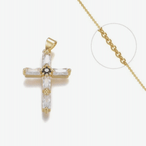 collier croix chrétienne plaqué or + diamant CZ