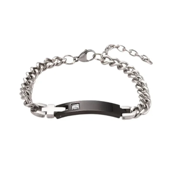 Bracelet Croix Acier Inoxydable Gourmette Homme