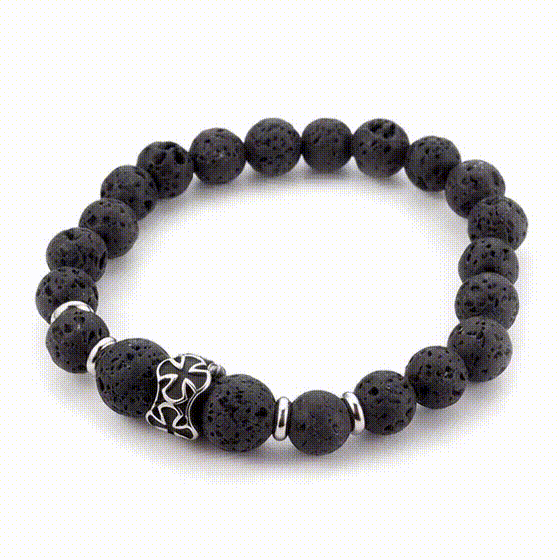 Bracelet Croix Malte Acier Inoxydable et Pierre de Lave