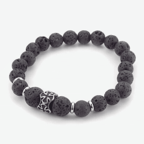 Bracelet Croix Malte Acier Inoxydable et Pierre de Lave