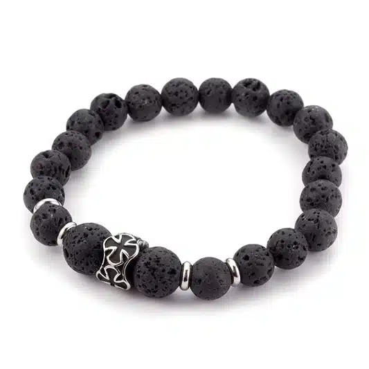 Bracelet Croix Malte Acier Inoxydable et Pierre de Lave