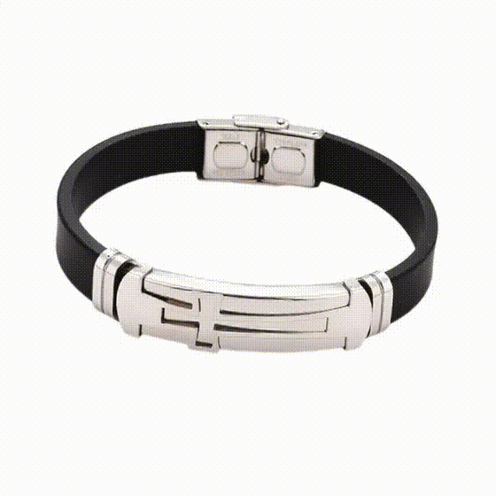 Bracelet Croix Templier Cuir + Acier Inoxydable Bracelet Croix Templier Cuir + Acier Inoxydable