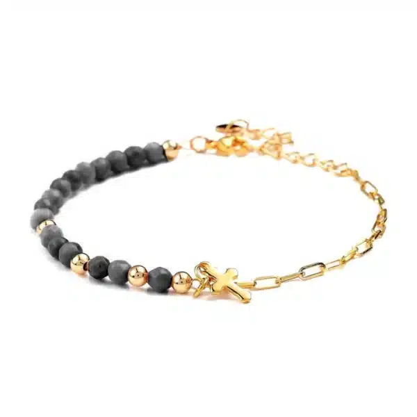 Bracelet Femme Croix Chrétienne + Pierre Agate