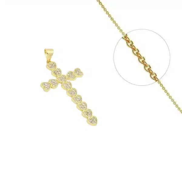 Collier Croix Catholique Plaqué Or Cœur+ Zirconiums Transparents