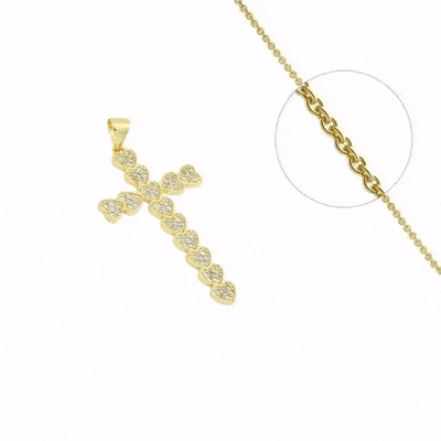 Collier Croix Catholique Plaqué Or Cœur+ Zirconiums Transparents