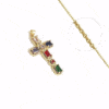 Collier Croix Catholique Plaqué Or + Zirconiums Couleurs Sertis