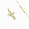 Collier Croix Chrétienne Latine Religieuse Plaqué Or + Zirconiums