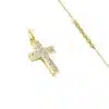 Collier Croix Chrétienne Latine Religieuse Plaqué Or + Zirconiums
