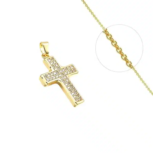 Collier Croix Chrétienne Latine Religieuse Plaqué Or + Zirconiums