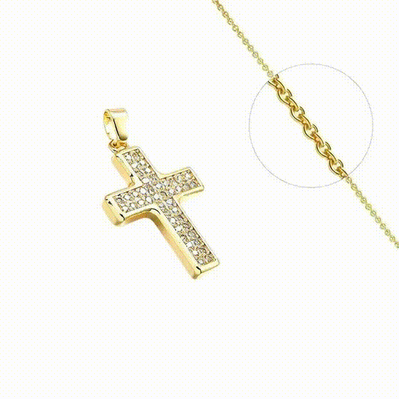 Collier Croix Chrétienne Latine Religieuse Plaqué Or + Zirconiums