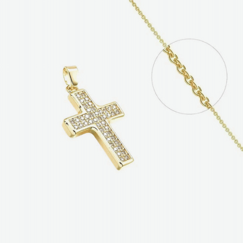 Collier Croix Chrétienne Latine Religieuse Plaqué Or + Zirconiums