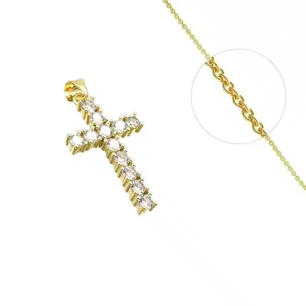 Collier Croix Chrétienne Plaqué Or + Zirconiums