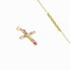 Collier Croix Crucifix Plaqué Or + Zirconiums Couleurs