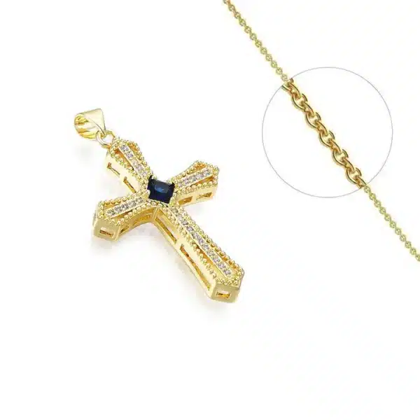 Collier Croix Latine Religieuse Plaqué Or + Zirconiums