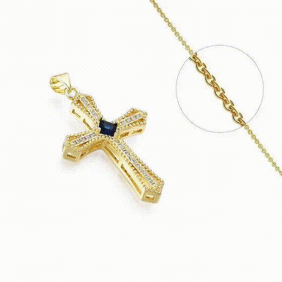 Collier Croix Latine Religieuse Plaqué Or + Zirconiums