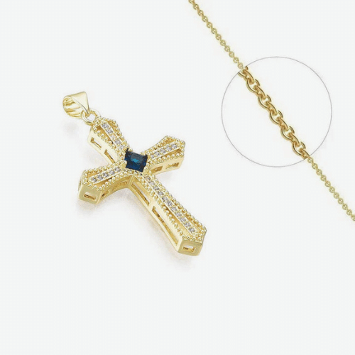 Collier Croix Latine Religieuse Plaqué Or + Zirconiums