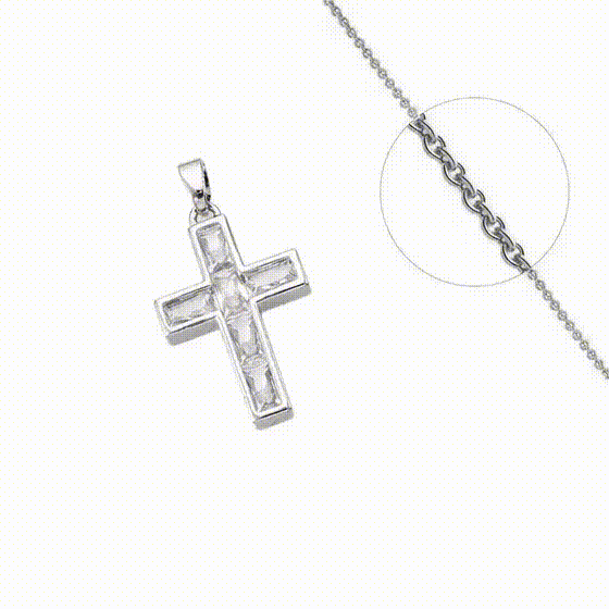 Collier Croix Moderne Or Blanc + Zirconiums Transparents