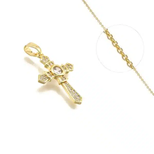 Collier Croix Plaqué Or + Oxyde Zirconiums Blanc