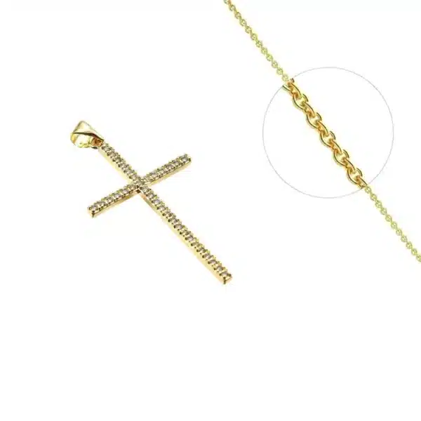 Collier Croix Religieuse Fine Plaqué Or + Zirconiums sertis