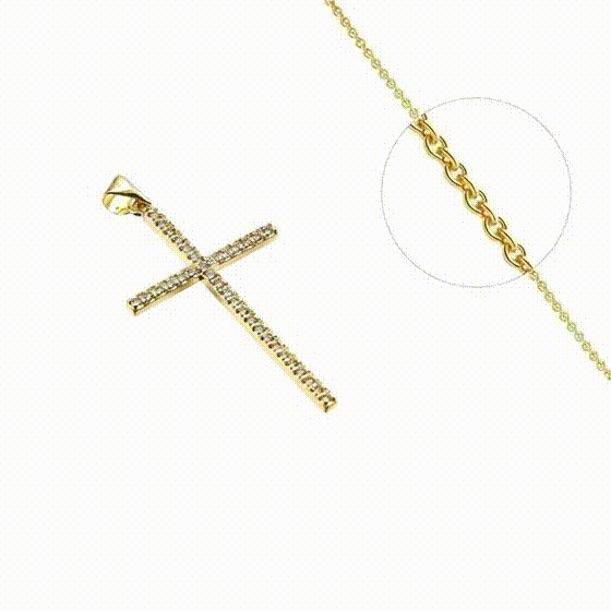 Collier Croix Religieuse Fine Plaqué Or + Zirconiums sertis