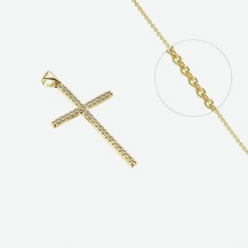Collier Croix Religieuse Fine Plaqué Or + Zirconiums sertis