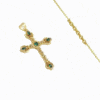 Collier Croix Religieuse Latine Plaqué Or + Zirconiums Verts