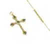 Collier Croix Religieuse Latine Plaqué Or + Zirconiums Verts