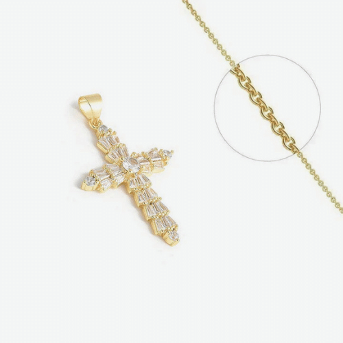 Collier Croix Thuya Plaqué Or + Oxyde Zirconiums Sertis