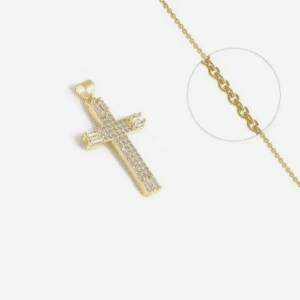 Collier Style Croix Catholique Plaqué Or Remplie de Zirconiums Transparents