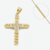 Collier Style Croix Maille Plaqué Or + Zirconiums Transparents