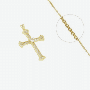 Collier Style Croix Religieuse Plaqué Or + Zirconiums Transparents